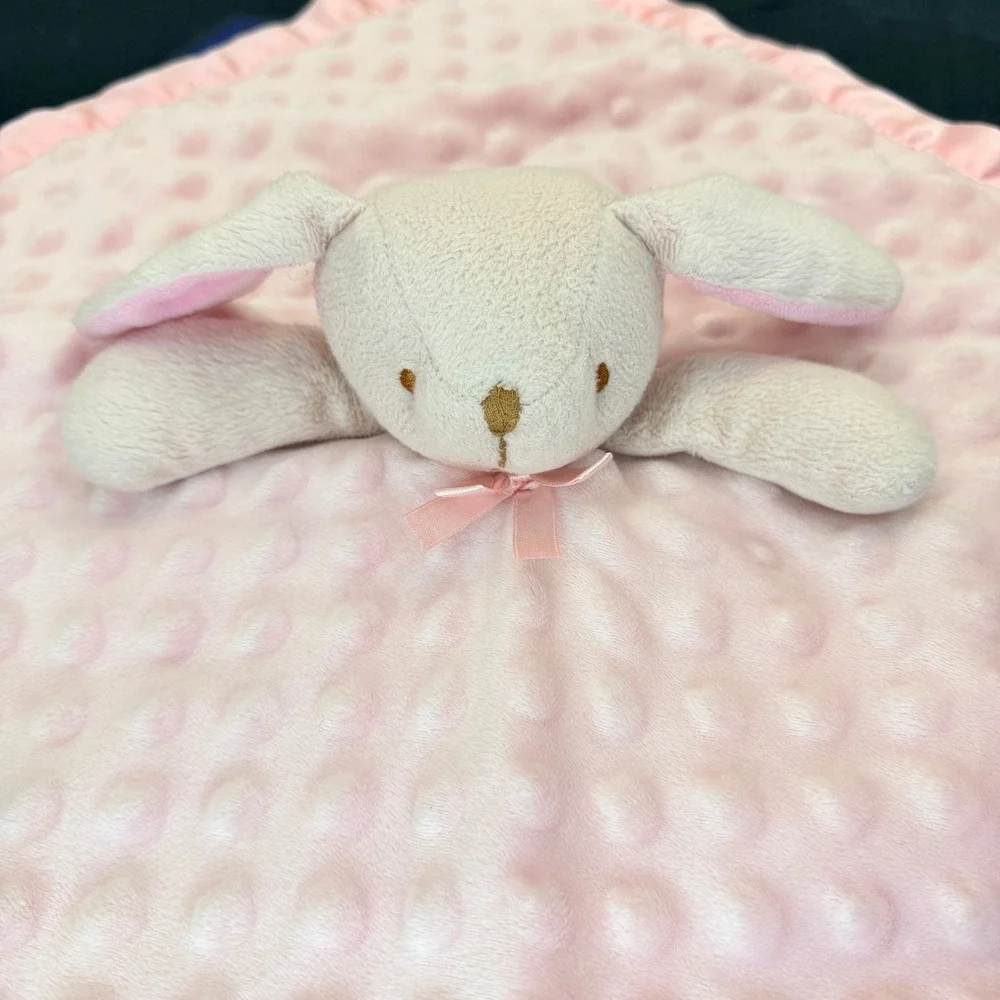 Pink Bunny Rabbit Lovey Security Blanket Minky Dot Satin Trim Plush Baby Girl